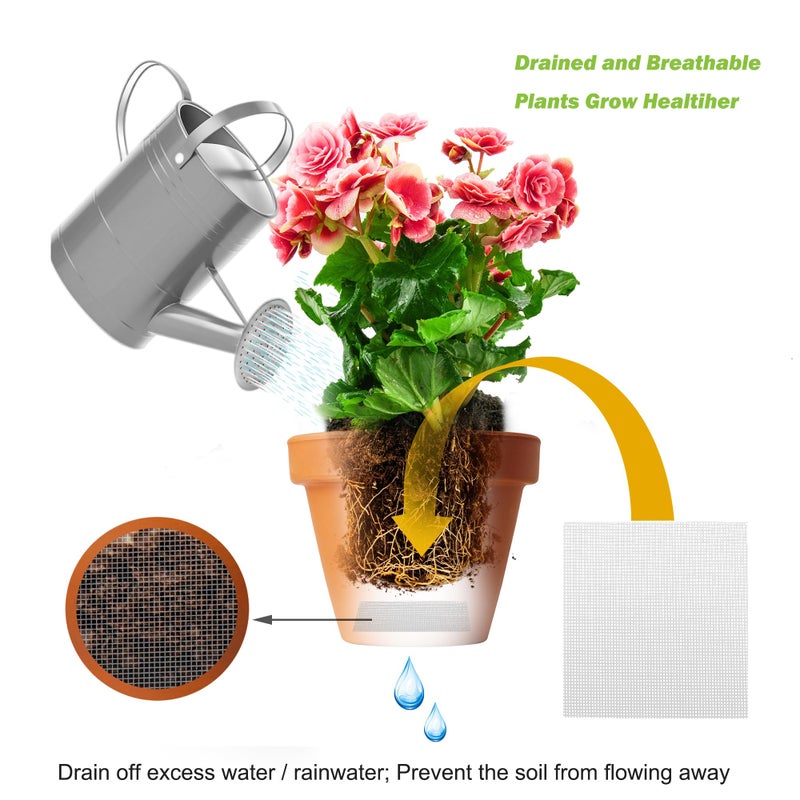 ORIMERC 50 Pcs Plant Pot Bottom Hole 4" Mesh Pad, Keep Soil from Falling Out Drainage Hole, Square Potted Bonsai Succulent Flower Planter Grid Mat Screen Gardening Gasket Cover, with 30ft Self Watering Rope - Image 3